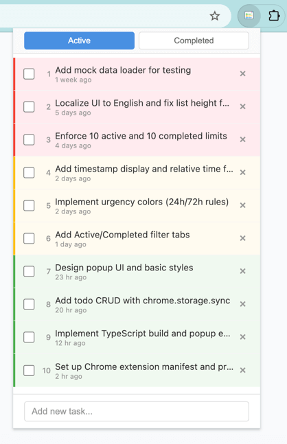 10dos – Active list with urgency colors