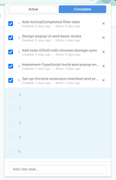 Completed tab – finished tasks